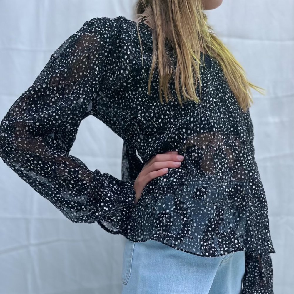 REBECCA TAYLOR/Black and White Speckled Blouse